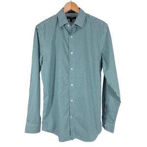 Banana Republic Mens Grant Fit Non-Iron Green Gingham Button-Down Shirt M